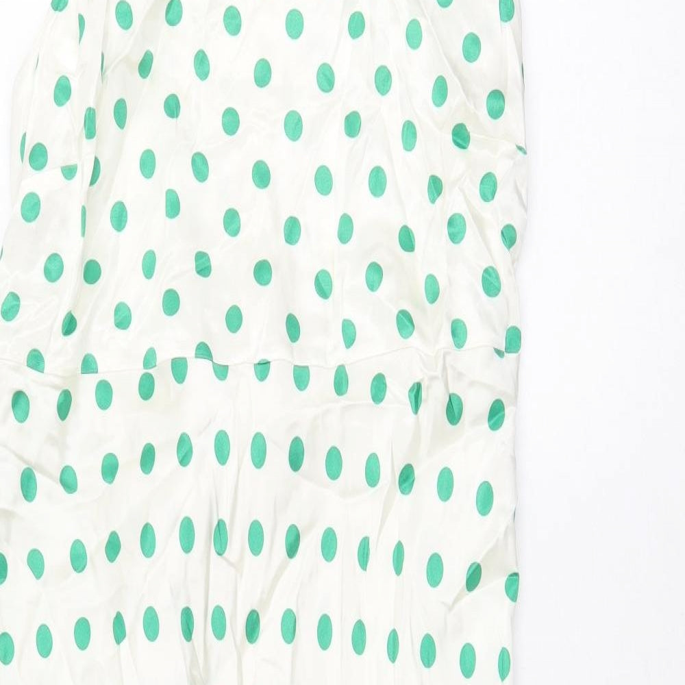 Marks and Spencer Womens White Polka Dot Viscose A-Line Size 20 Boat Neck Zip