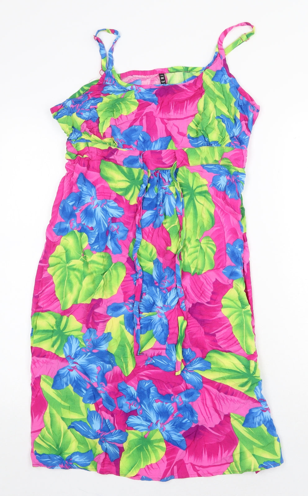 BHS Womens Multicoloured Floral Viscose Slip Dress Size 16 Scoop Neck Tie