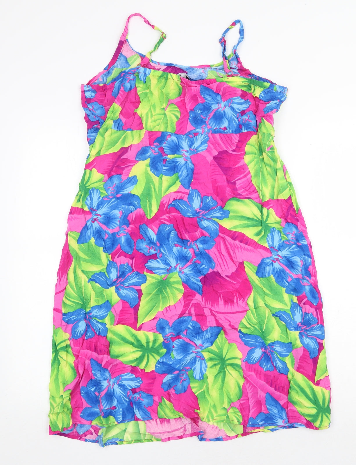 BHS Womens Multicoloured Floral Viscose Slip Dress Size 16 Scoop Neck Tie