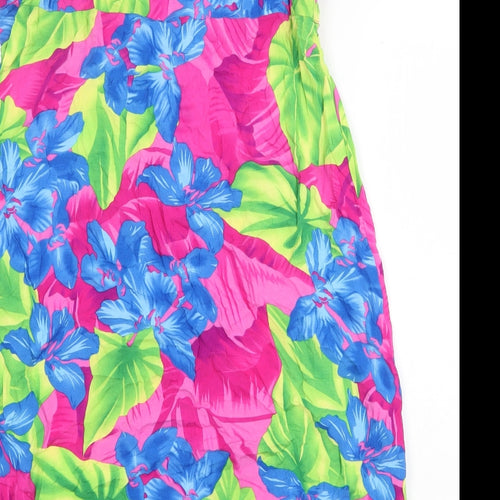 BHS Womens Multicoloured Floral Viscose Slip Dress Size 16 Scoop Neck Tie