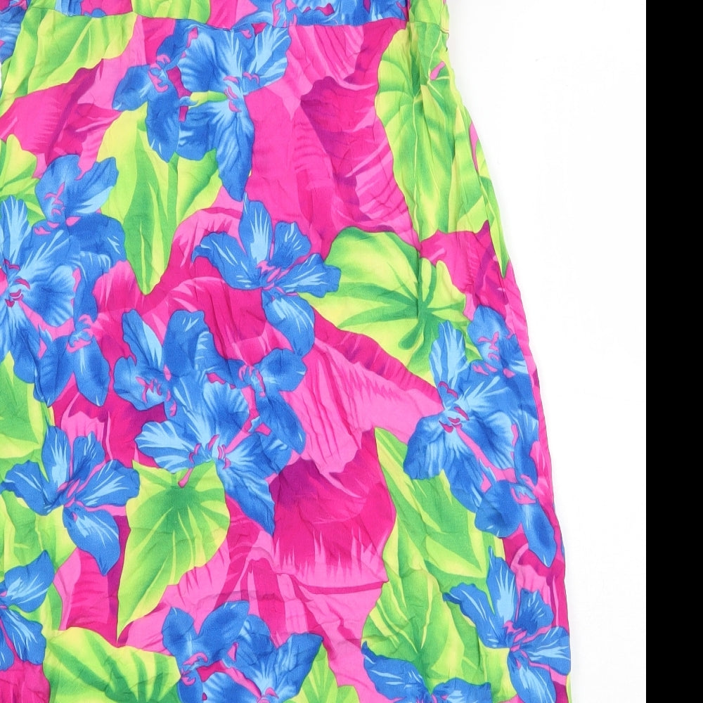 BHS Womens Multicoloured Floral Viscose Slip Dress Size 16 Scoop Neck Tie