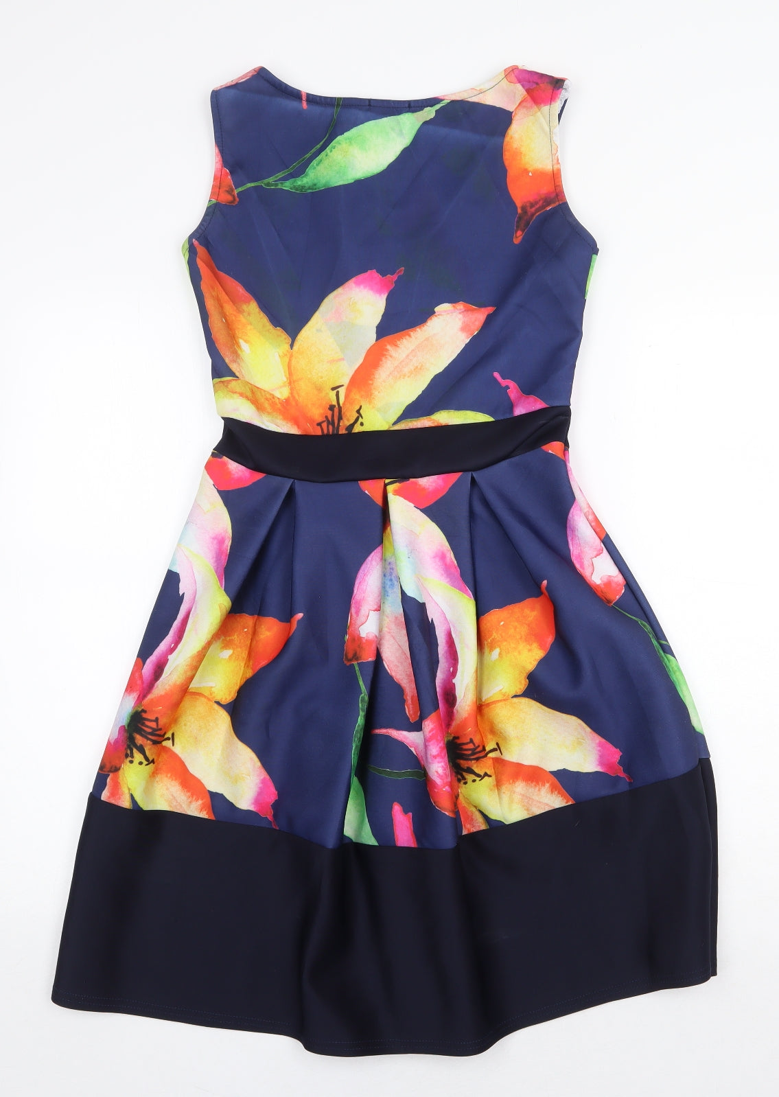Want That Trend Womens Blue Floral Polyester Fit & Flare Size 12 Boat Neck Pullover
