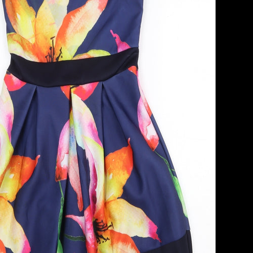 Want That Trend Womens Blue Floral Polyester Fit & Flare Size 12 Boat Neck Pullover