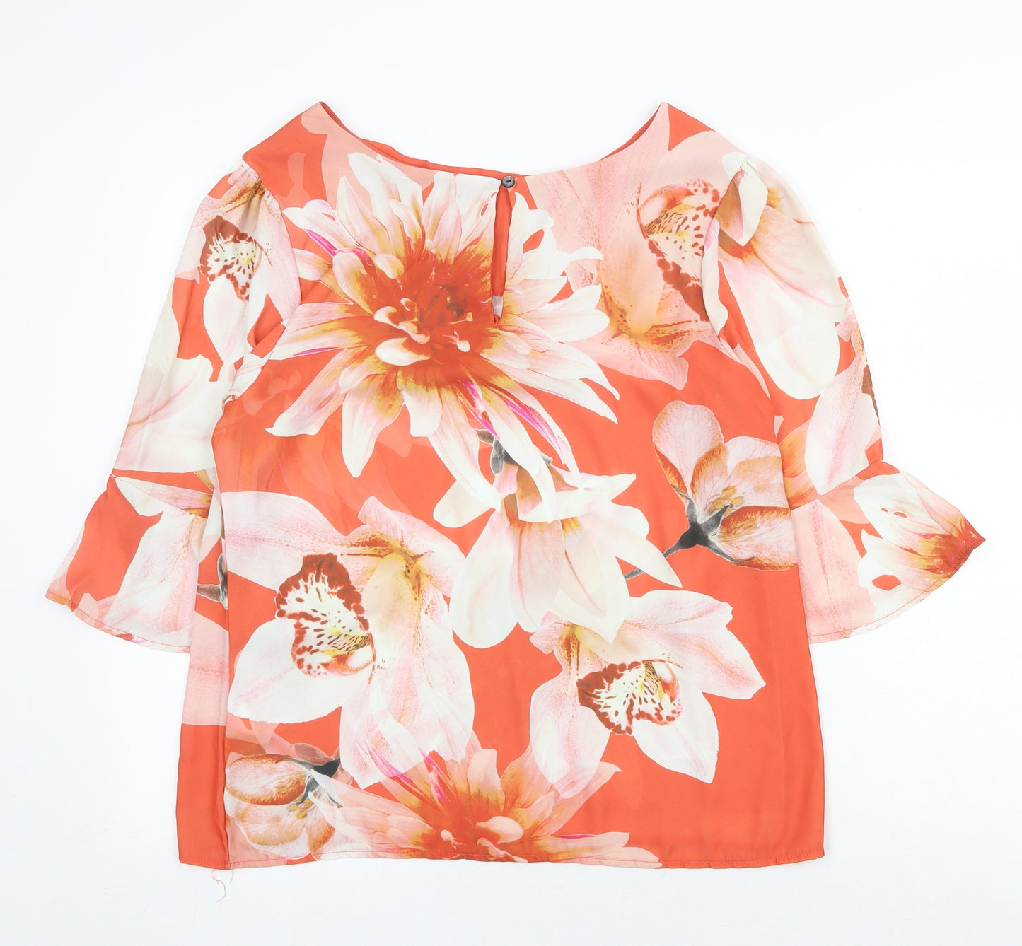 First Avenue Womens Orange Floral Polyester Basic Blouse Size 12 Boat Neck