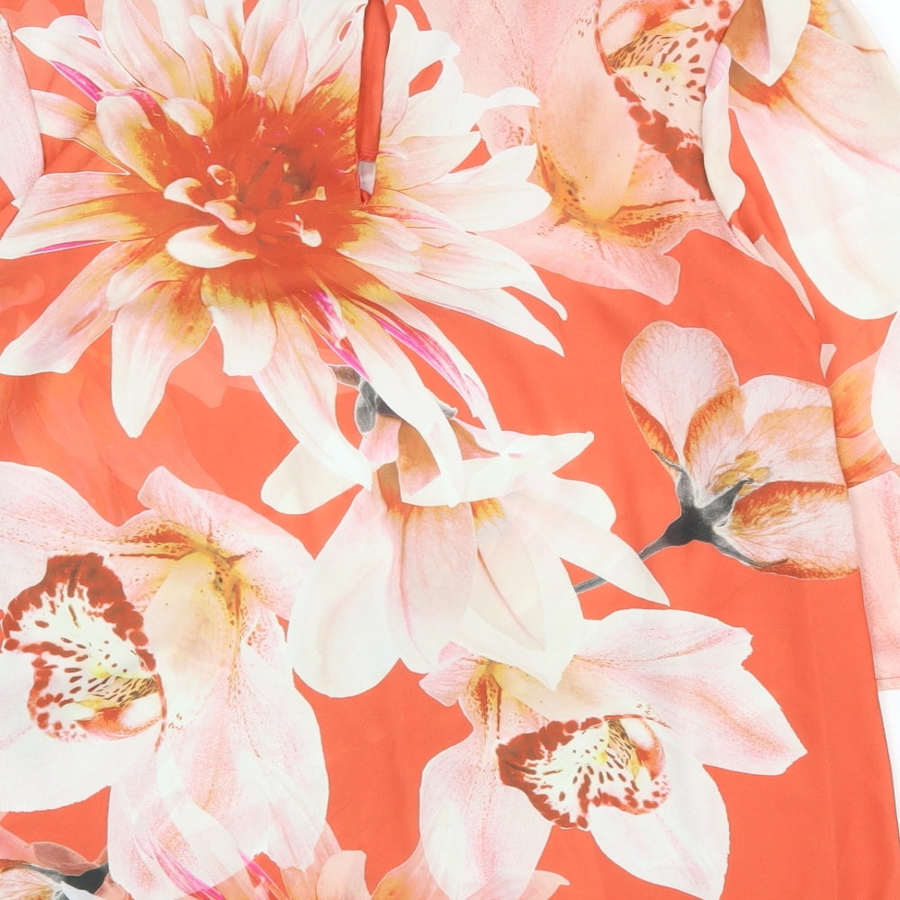 First Avenue Womens Orange Floral Polyester Basic Blouse Size 12 Boat Neck