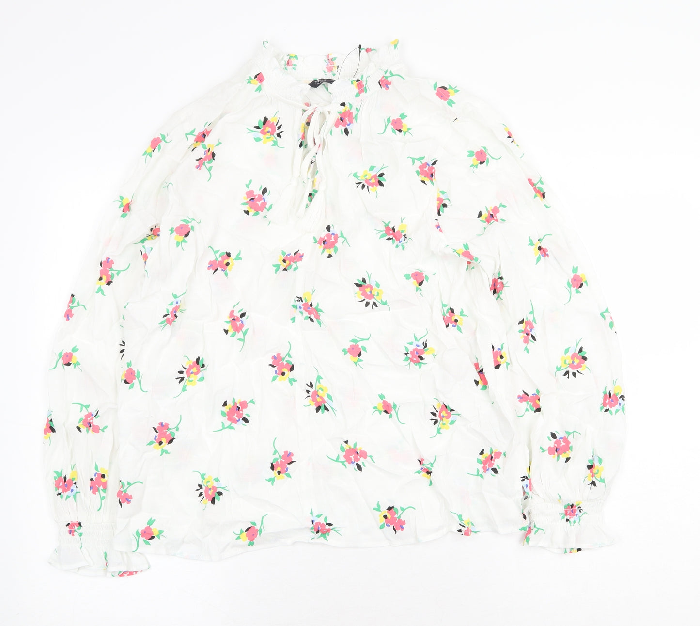 Marks and Spencer Womens White Floral Viscose Basic Blouse Size 16 Round Neck