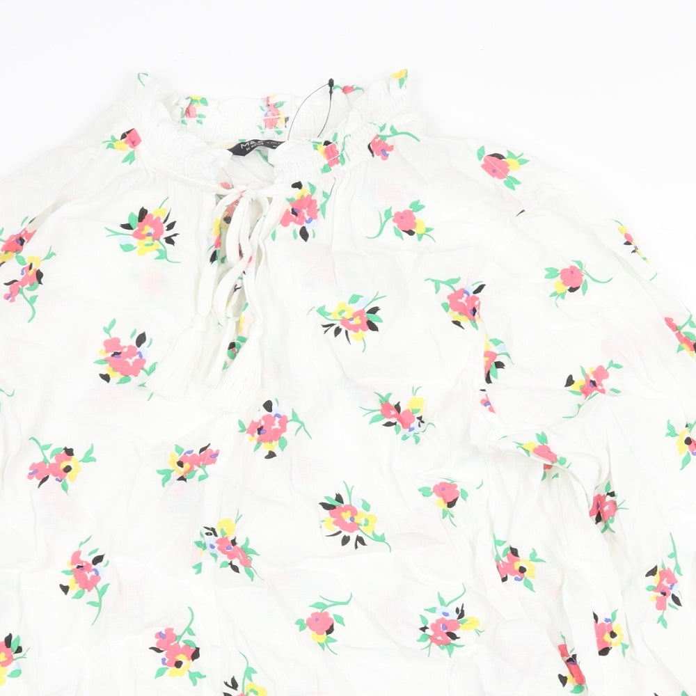 Marks and Spencer Womens White Floral Viscose Basic Blouse Size 16 Round Neck