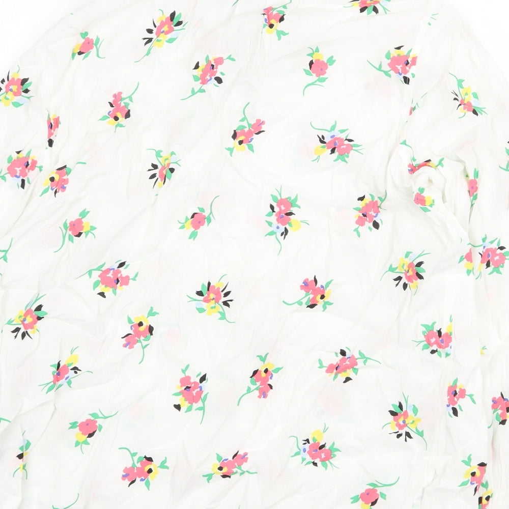 Marks and Spencer Womens White Floral Viscose Basic Blouse Size 16 Round Neck