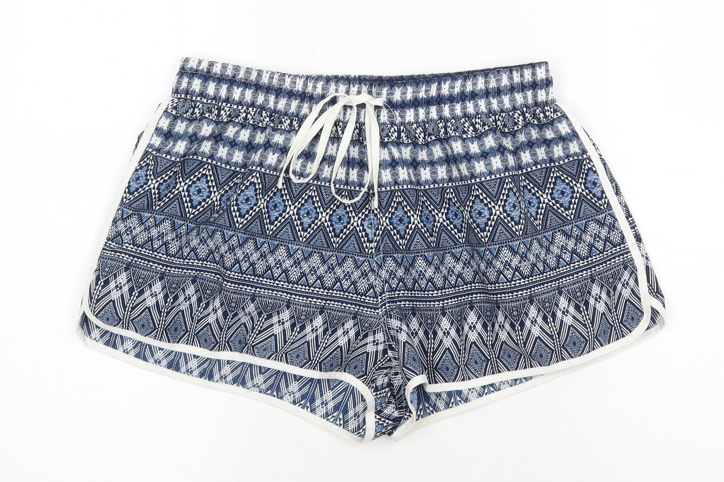 Atmosphere Womens Blue Geometric Polyester Basic Shorts Size 8 Regular Drawstring