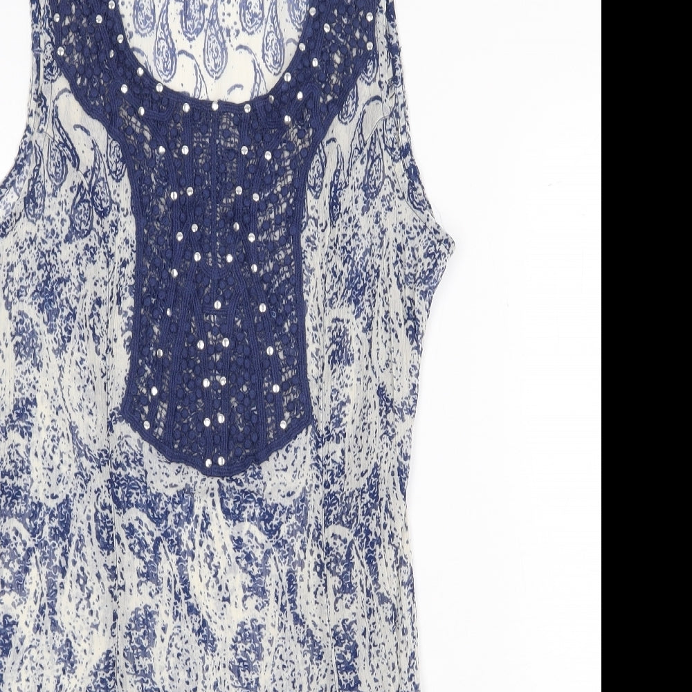 Kaleidoscope Womens Blue Paisley Polyester A-Line Size 14 Scoop Neck Pullover - Lace Detail