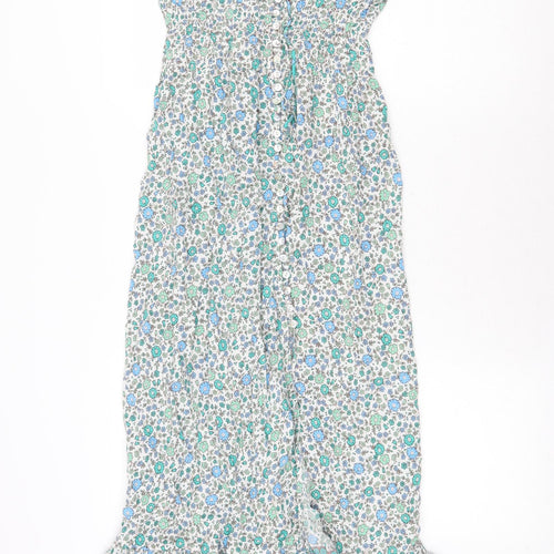 QED London Womens Green Floral Viscose Maxi Size 10 V-Neck Pullover