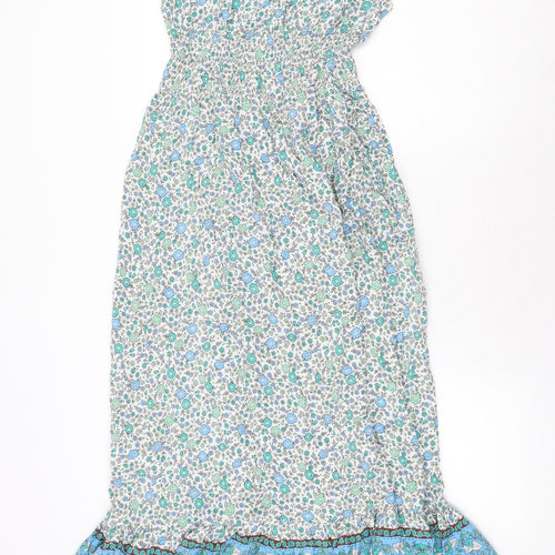 QED London Womens Green Floral Viscose Maxi Size 10 V-Neck Pullover