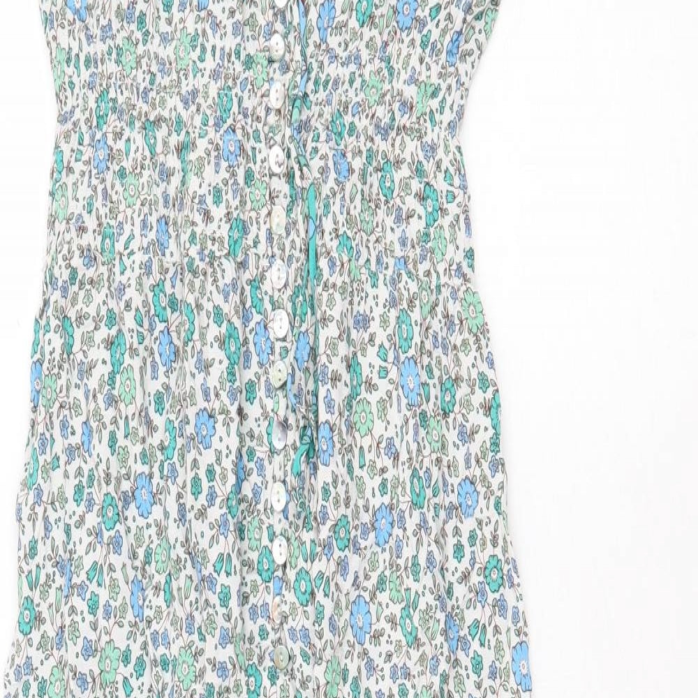 QED London Womens Green Floral Viscose Maxi Size 10 V-Neck Pullover