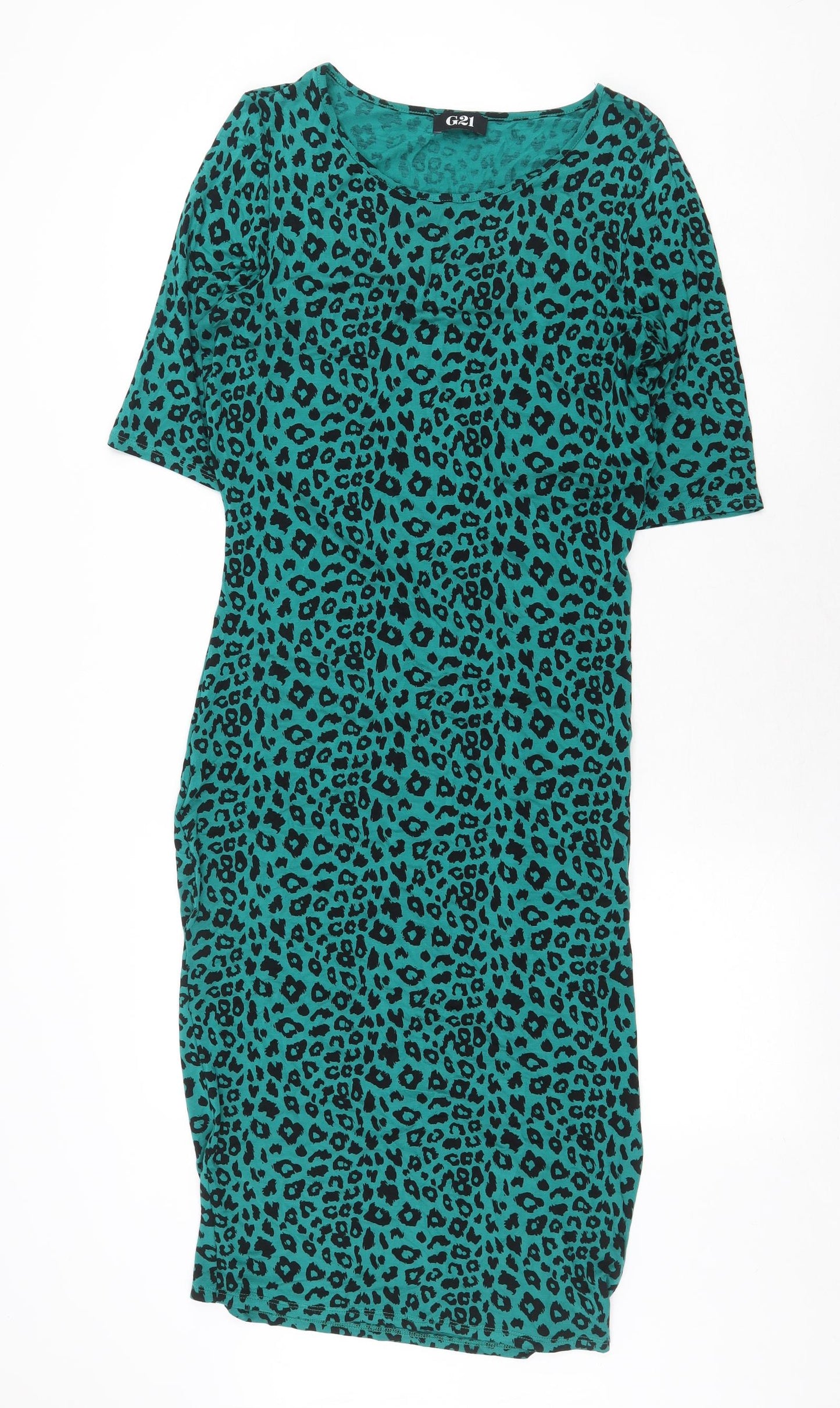 George Womens Green Animal Print Viscose T-Shirt Dress Size 14 Round Neck Pullover - Leopard Pattern