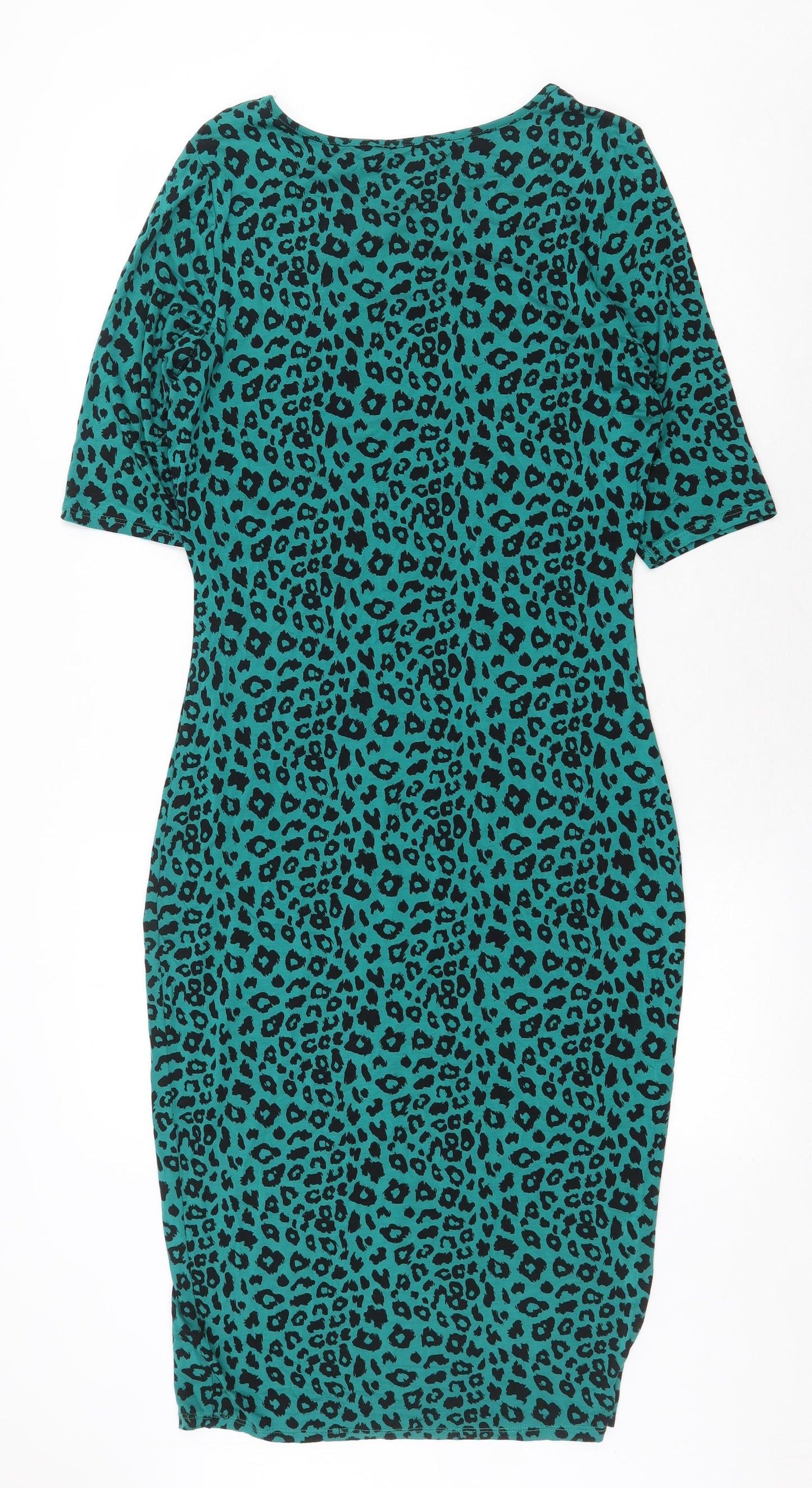 George Womens Green Animal Print Viscose T-Shirt Dress Size 14 Round Neck Pullover - Leopard Pattern