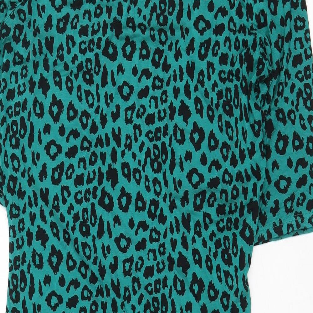 George Womens Green Animal Print Viscose T-Shirt Dress Size 14 Round Neck Pullover - Leopard Pattern