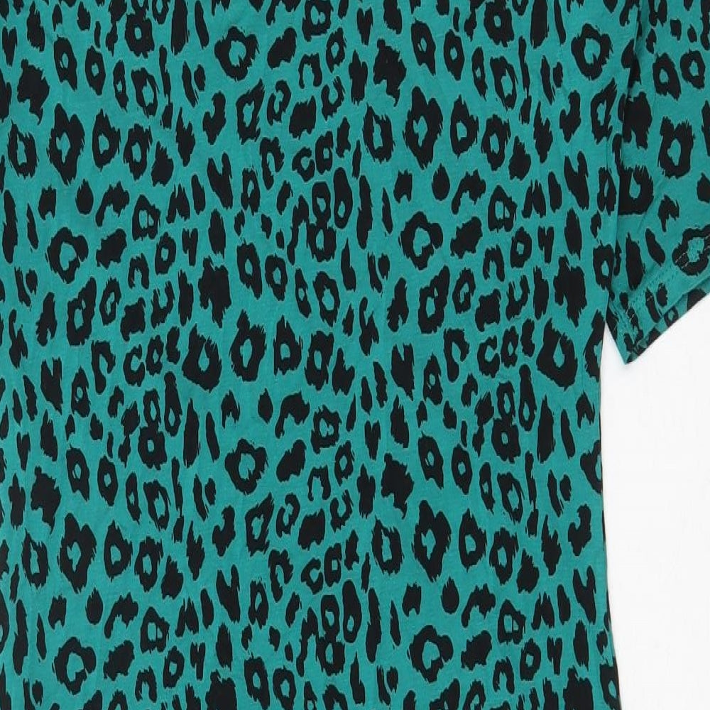 George Womens Green Animal Print Viscose T-Shirt Dress Size 14 Round Neck Pullover - Leopard Pattern