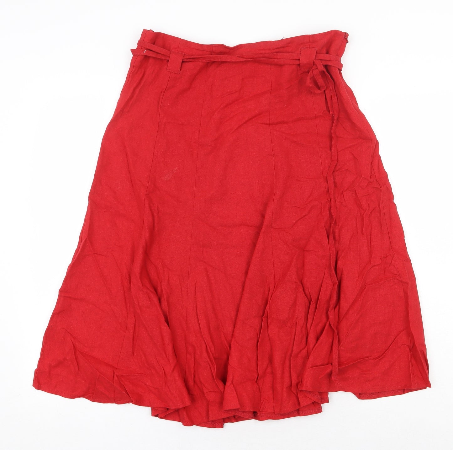 New Look Womens Red Linen Swing Skirt Size 12 Zip