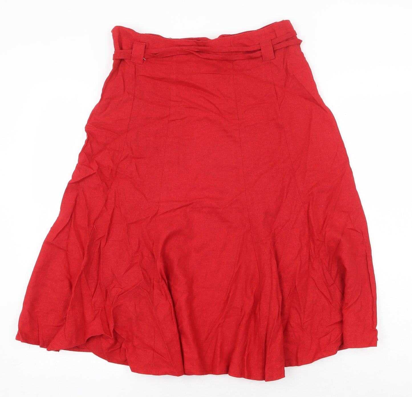 New Look Womens Red Linen Swing Skirt Size 12 Zip