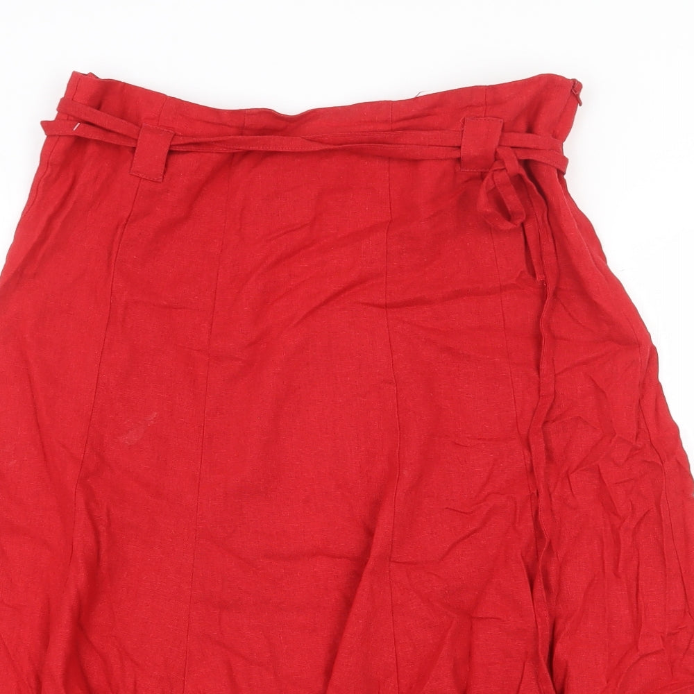 New Look Womens Red Linen Swing Skirt Size 12 Zip