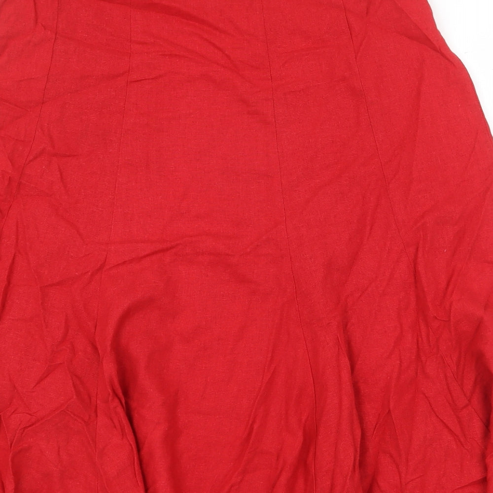 New Look Womens Red Linen Swing Skirt Size 12 Zip