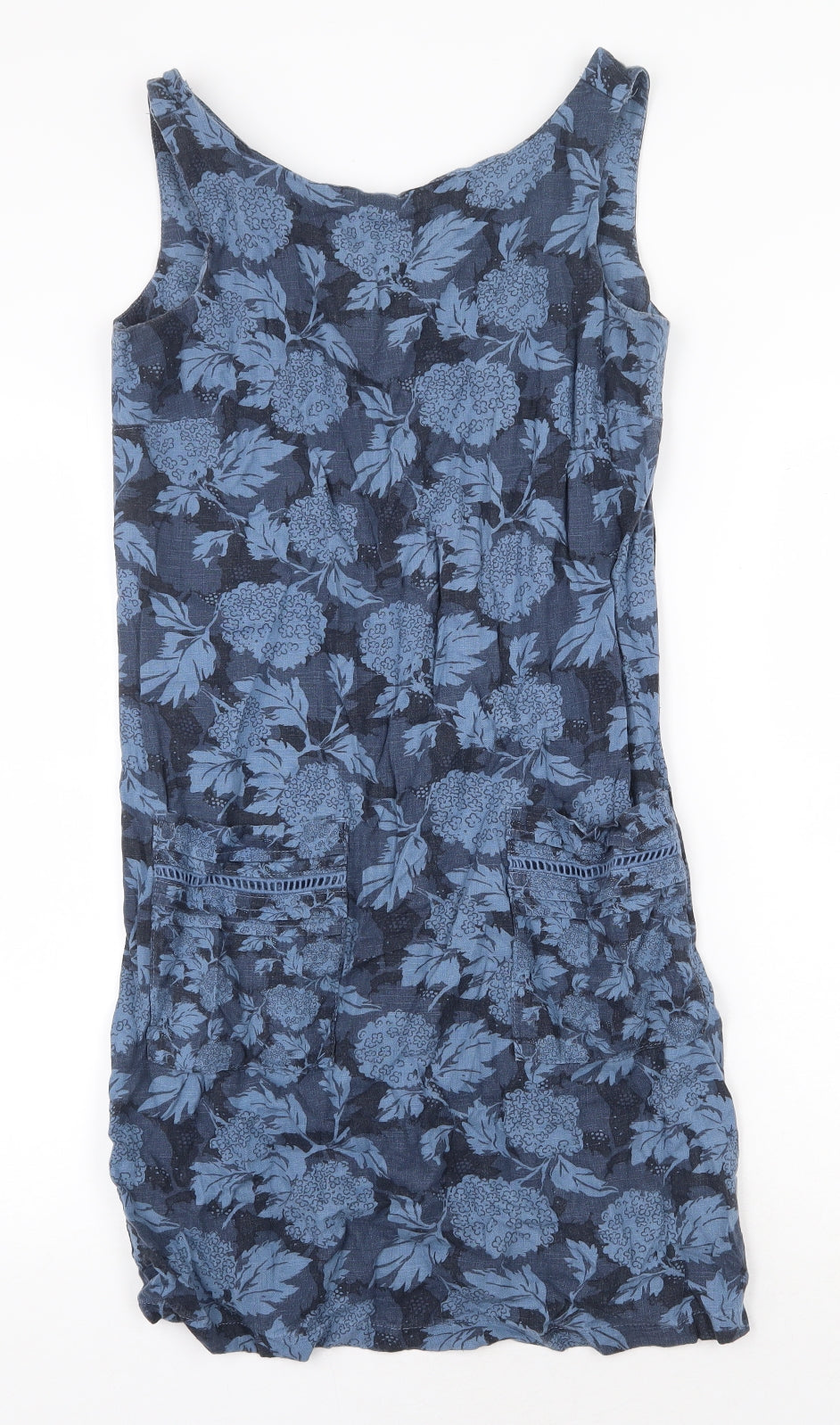 NEXT Womens Black Floral Linen A-Line Size 8 Scoop Neck Pullover