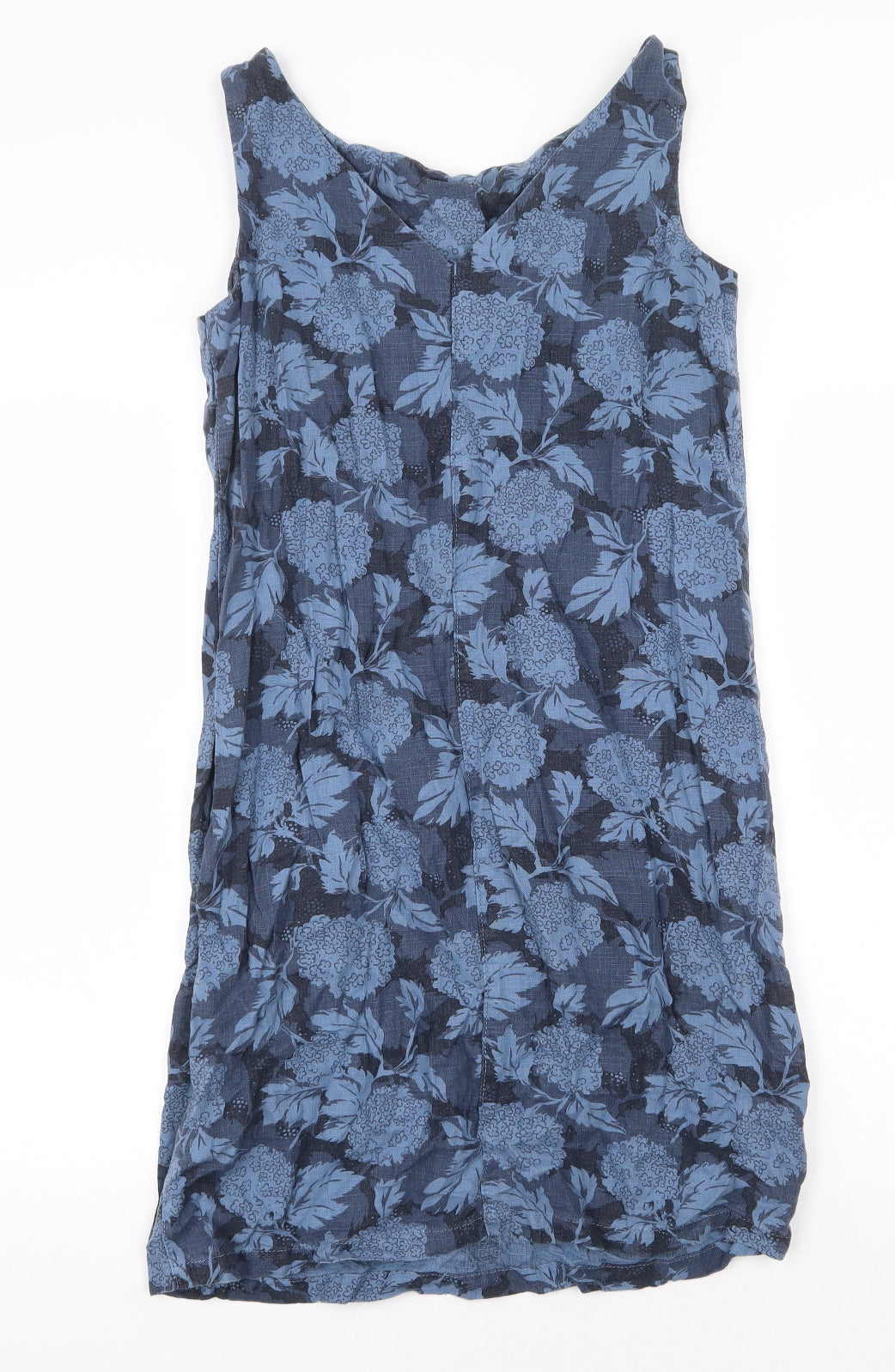 NEXT Womens Black Floral Linen A-Line Size 8 Scoop Neck Pullover
