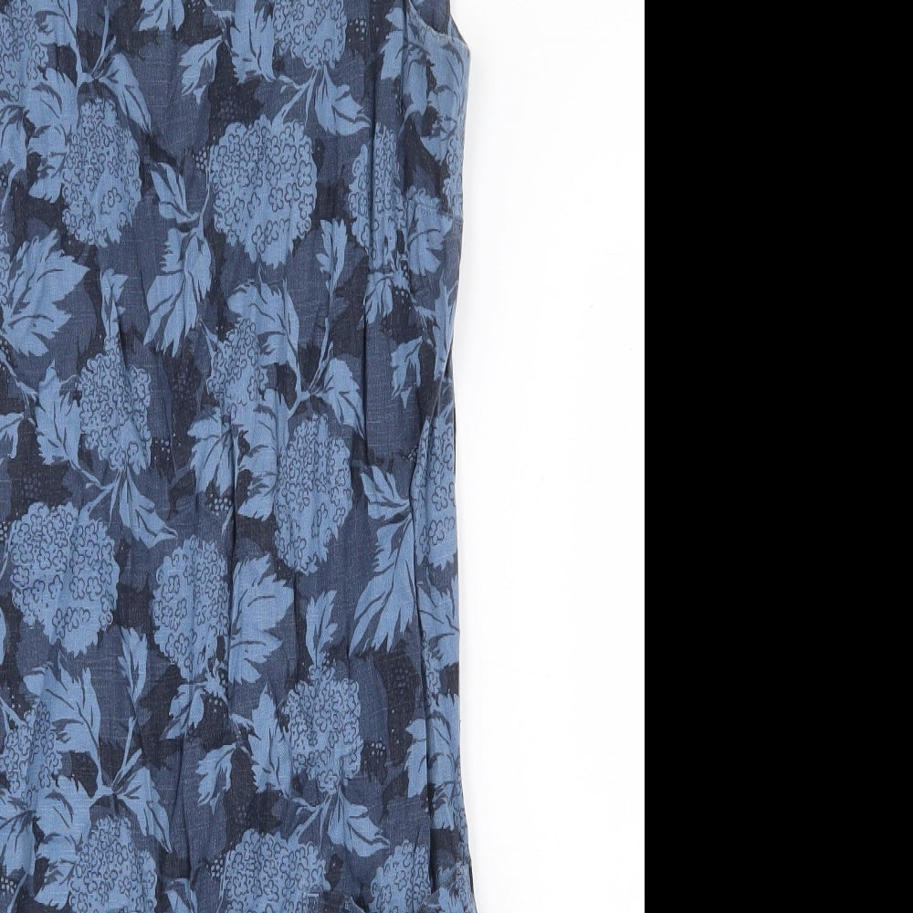 NEXT Womens Black Floral Linen A-Line Size 8 Scoop Neck Pullover