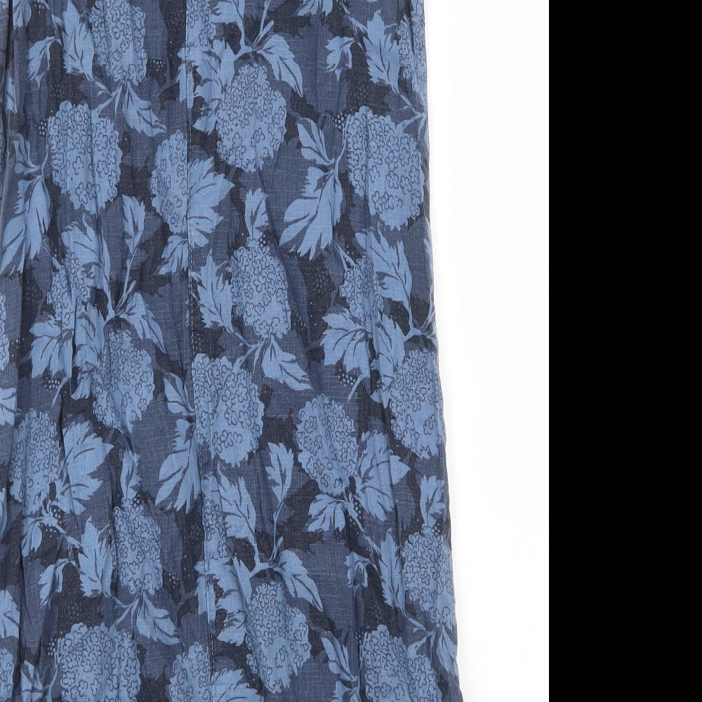 NEXT Womens Black Floral Linen A-Line Size 8 Scoop Neck Pullover