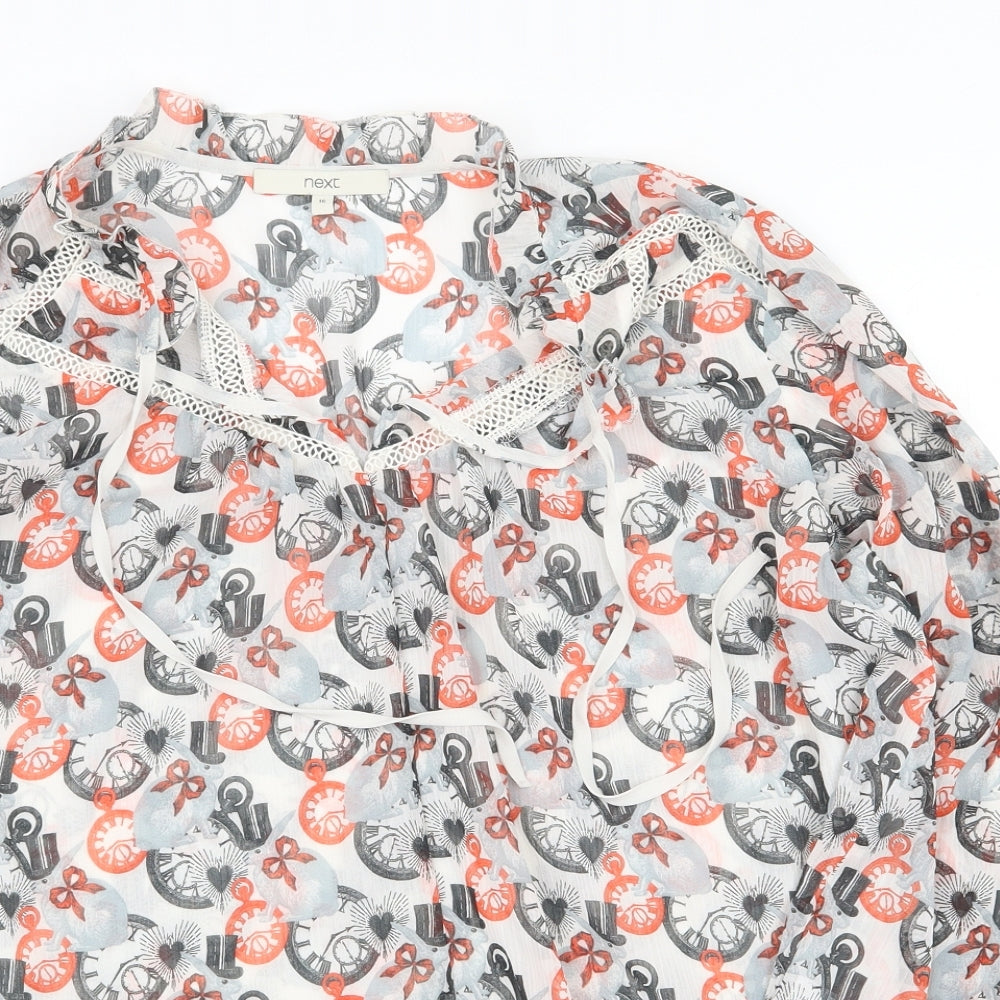 NEXT Womens Grey Geometric Polyester Basic Button-Up Size 16 V-Neck