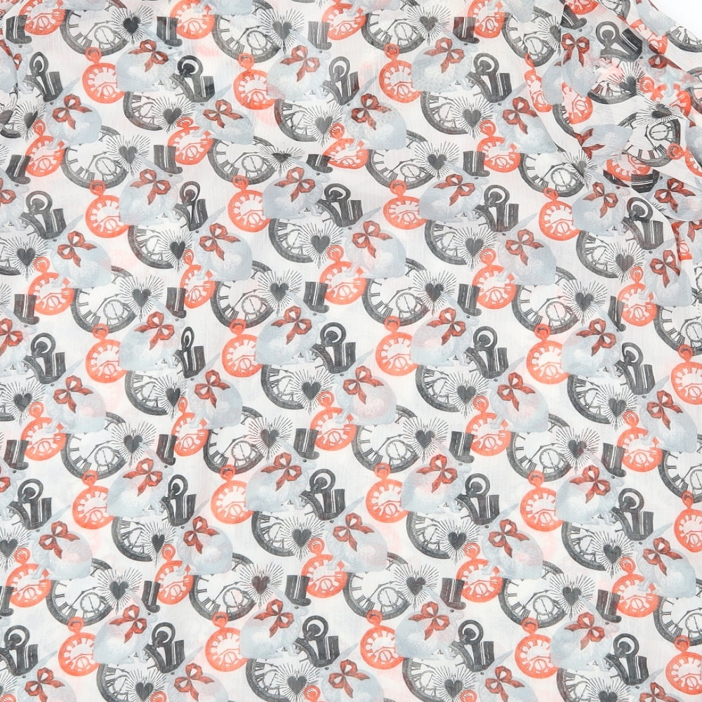 NEXT Womens Grey Geometric Polyester Basic Button-Up Size 16 V-Neck