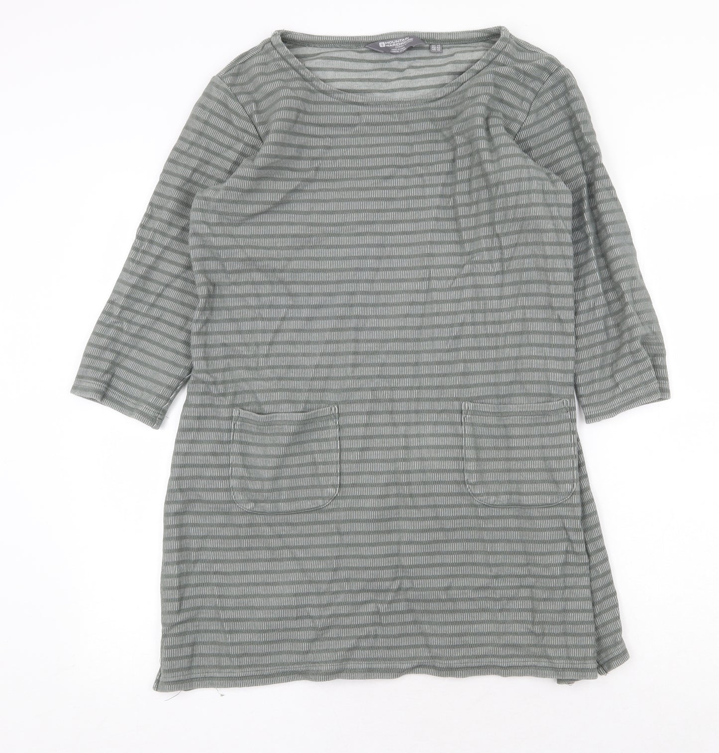 Mountain Warehouse Womens Green Striped Cotton Sheath Size 14 Round Neck Pullover