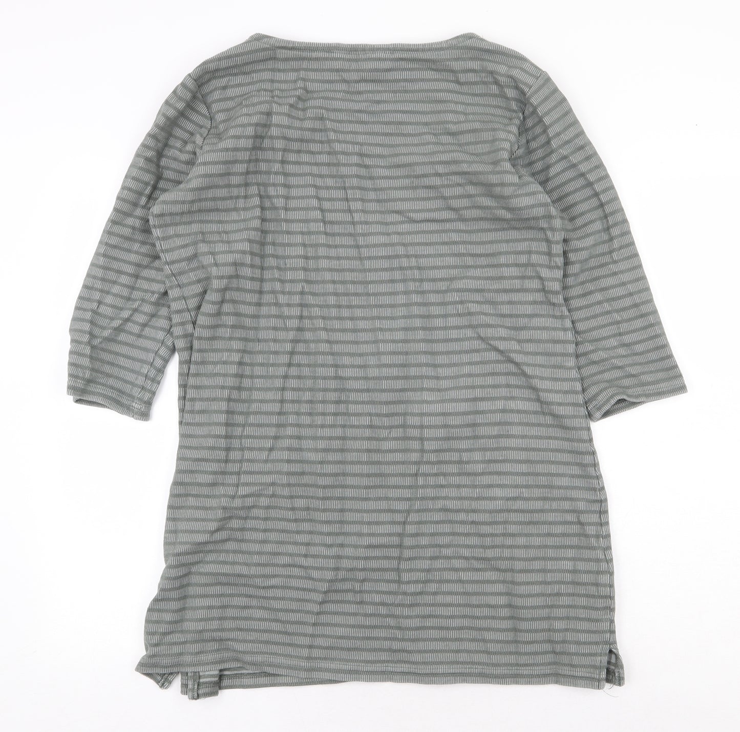 Mountain Warehouse Womens Green Striped Cotton Sheath Size 14 Round Neck Pullover