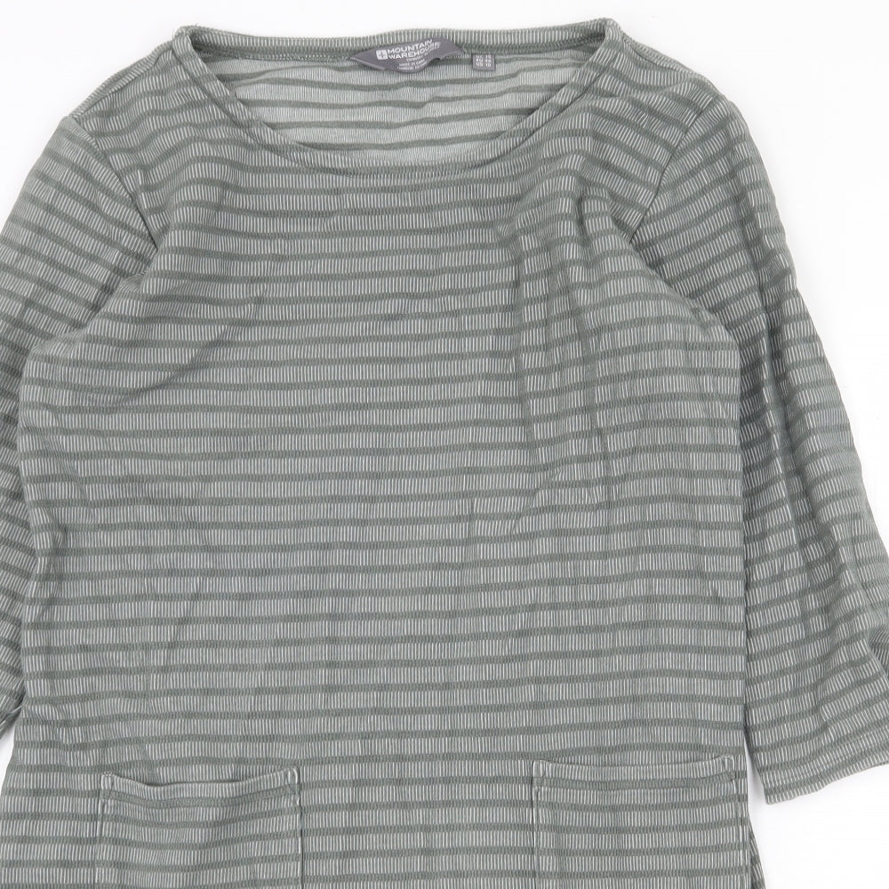 Mountain Warehouse Womens Green Striped Cotton Sheath Size 14 Round Neck Pullover