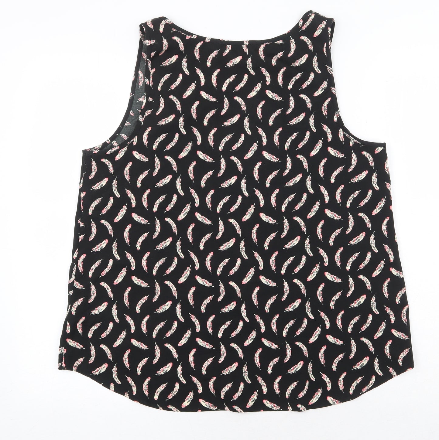 Atmosphere Womens Black Geometric Polyester Basic Tank Size 16 Round Neck - Feather Print