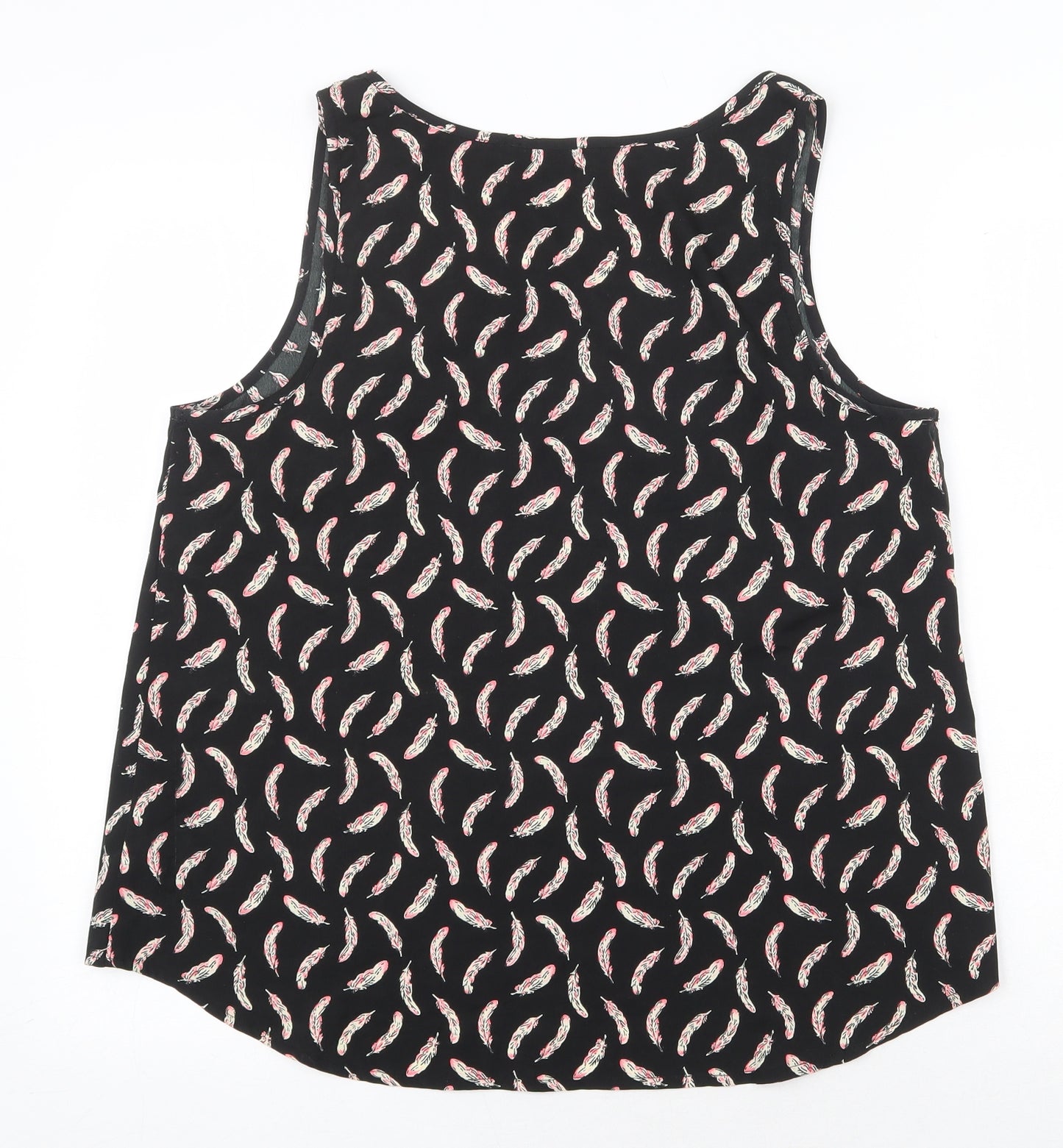 Atmosphere Womens Black Geometric Polyester Basic Tank Size 16 Round Neck - Feather Print