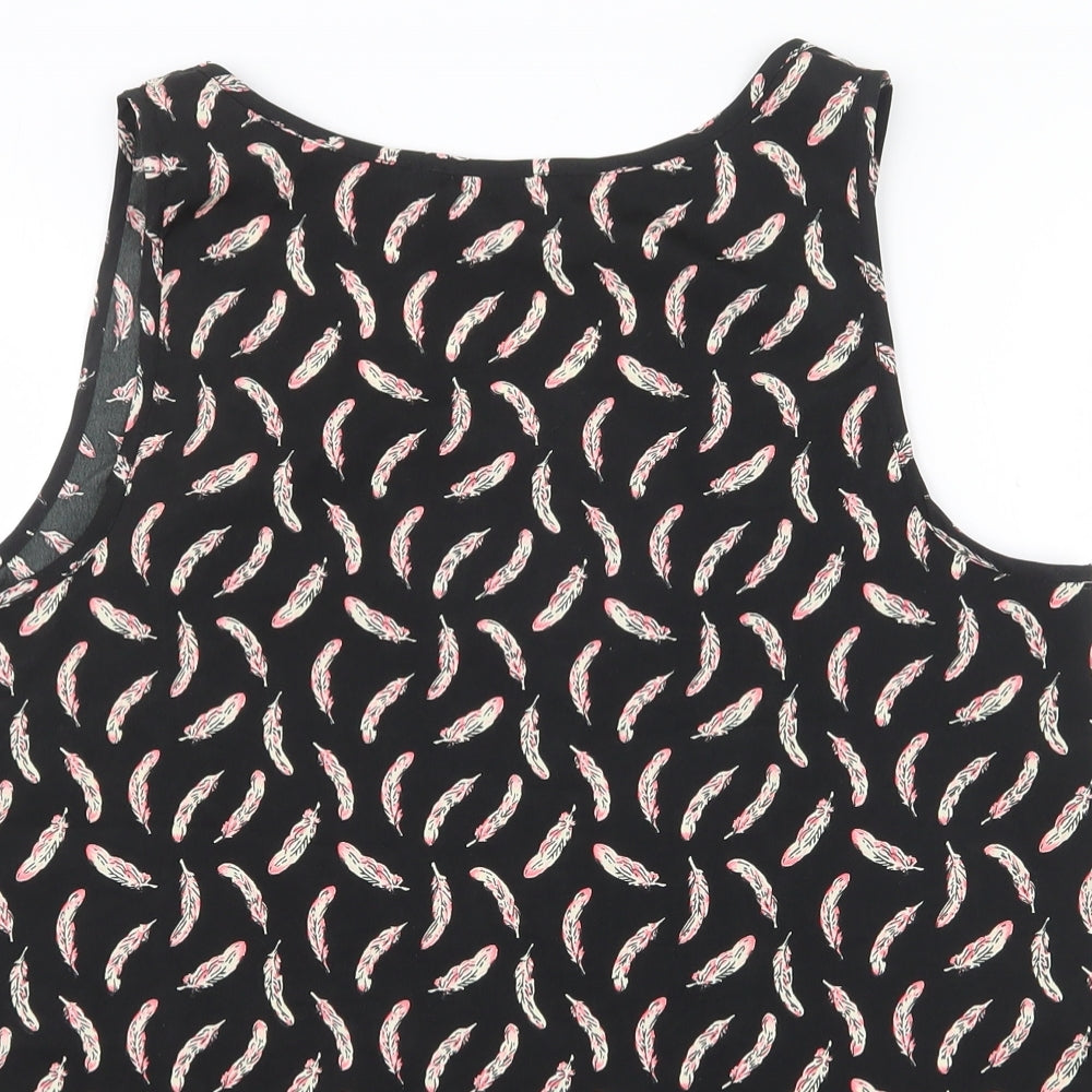 Atmosphere Womens Black Geometric Polyester Basic Tank Size 16 Round Neck - Feather Print