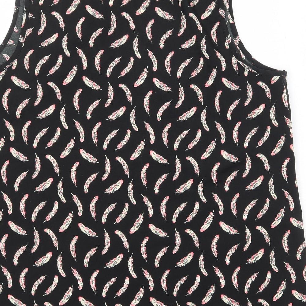 Atmosphere Womens Black Geometric Polyester Basic Tank Size 16 Round Neck - Feather Print
