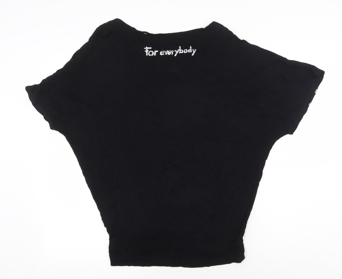 Desigual Womens Black Geometric Viscose Basic T-Shirt Size M Round Neck