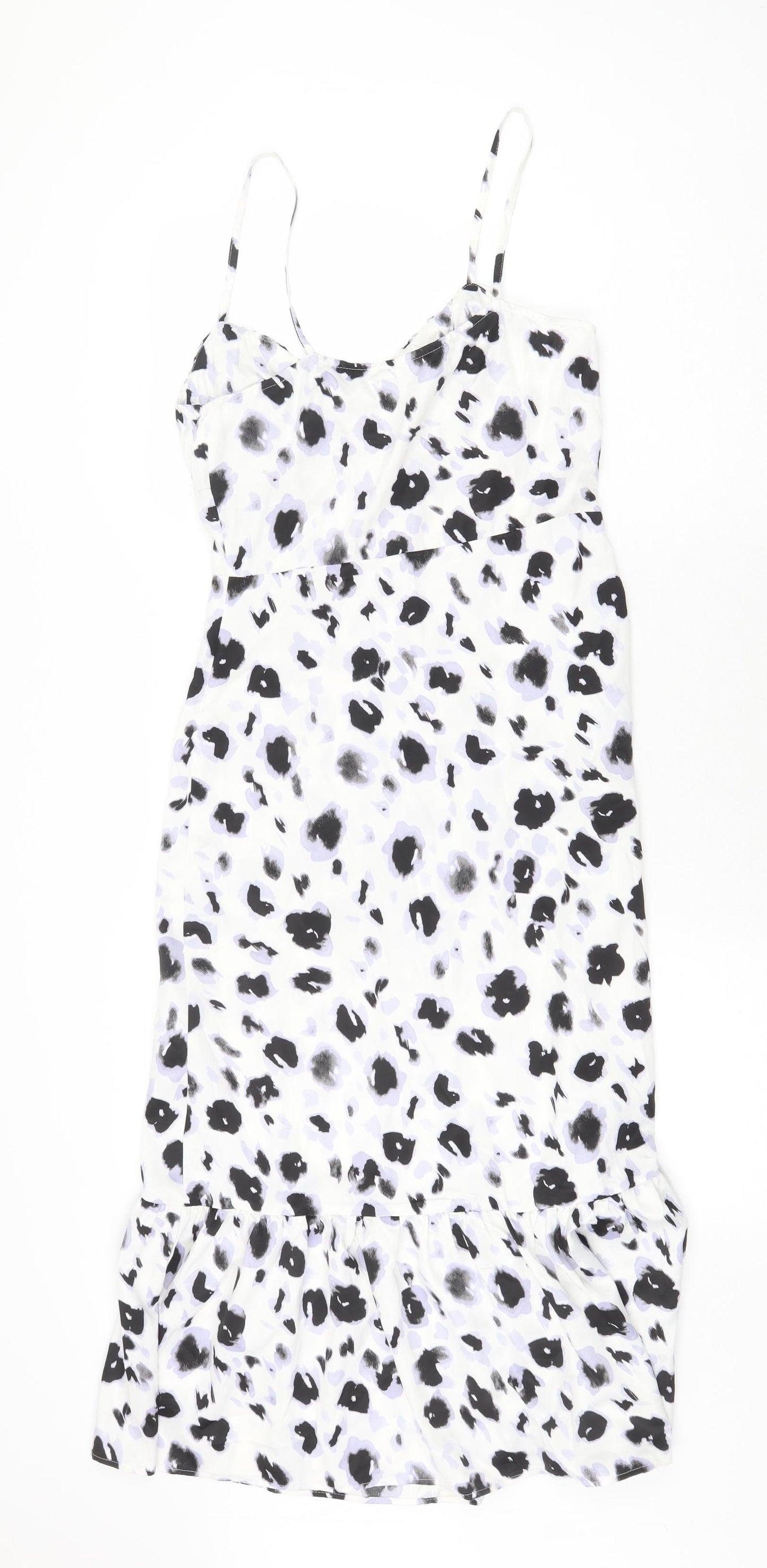 Zara Womens White Floral Polyester Trapeze & Swing Size S V-Neck Button