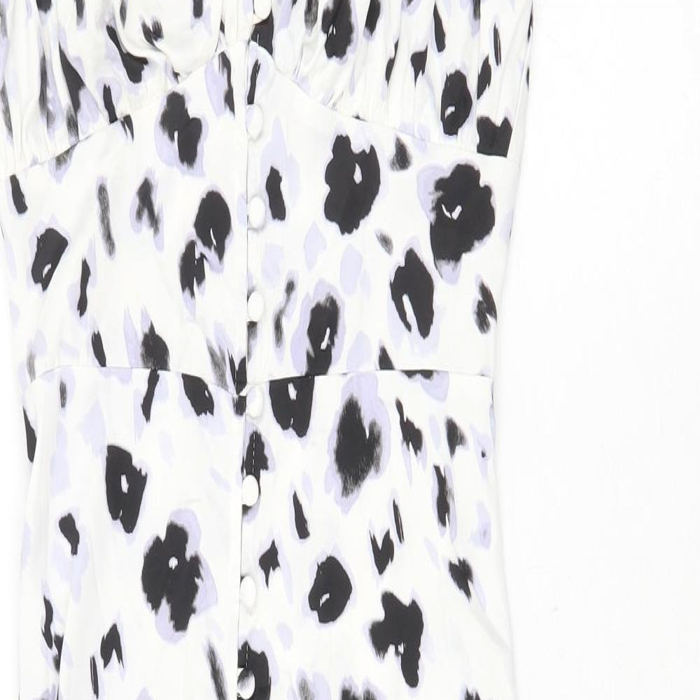 Zara Womens White Floral Polyester Trapeze & Swing Size S V-Neck Button