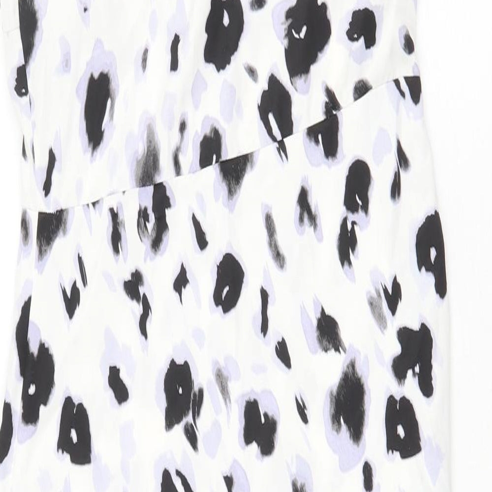Zara Womens White Floral Polyester Trapeze & Swing Size S V-Neck Button