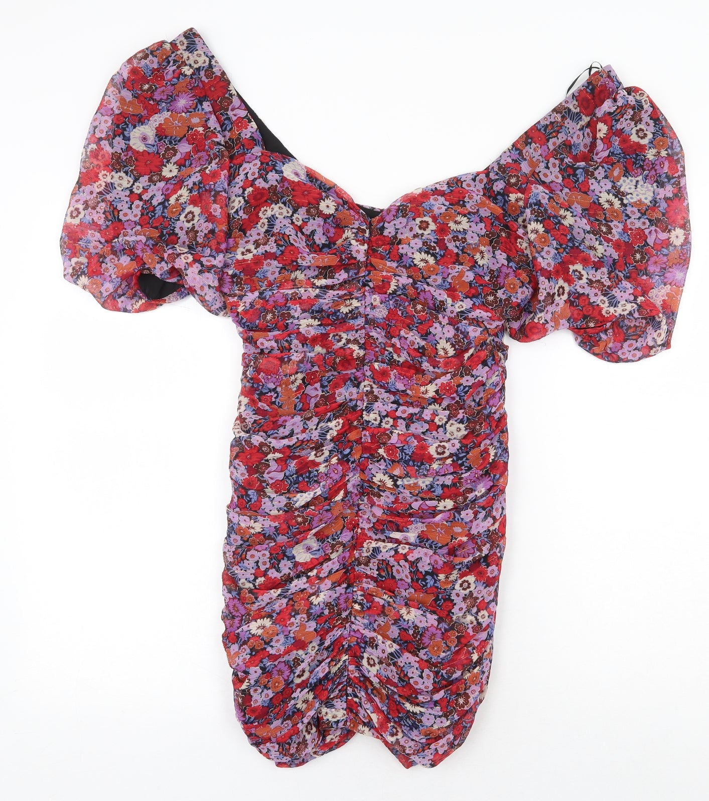 Zara Womens Red Floral Polyester Bodycon Size M Off the Shoulder Zip