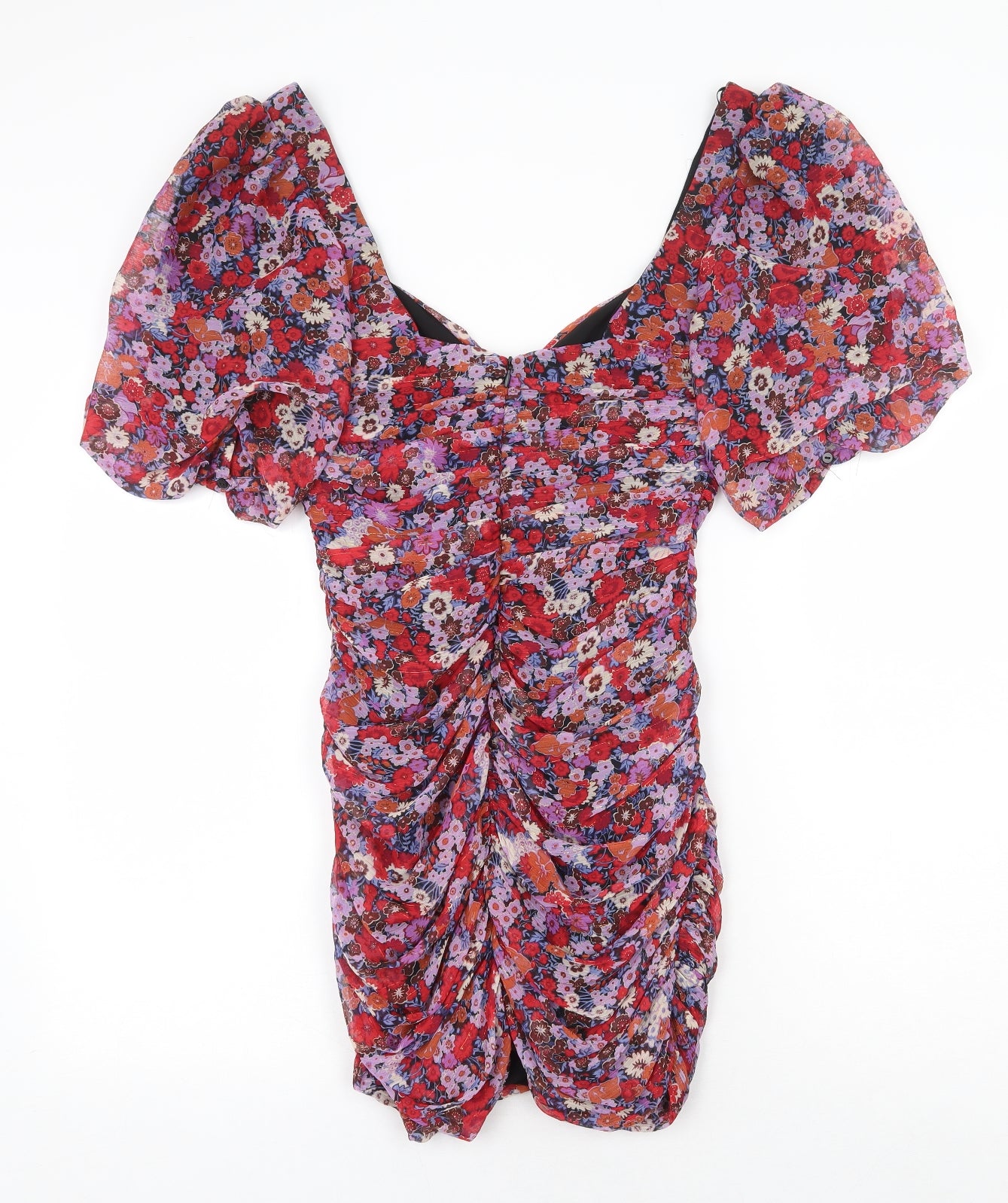 Zara Womens Red Floral Polyester Bodycon Size M Off the Shoulder Zip