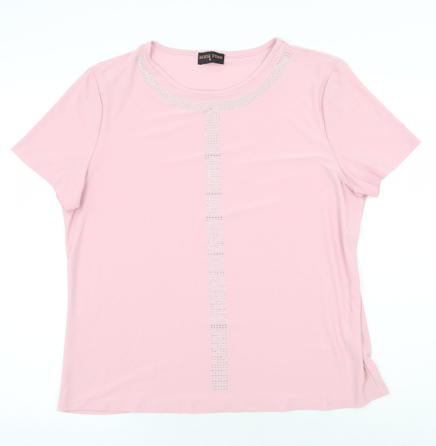 Anna Rose Womens Pink Polyester Basic T-Shirt Size XL Scoop Neck