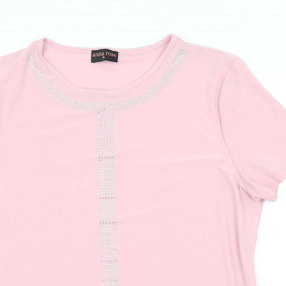 Anna Rose Womens Pink Polyester Basic T-Shirt Size XL Scoop Neck