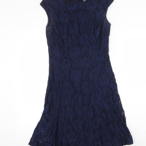 American Living Womens Blue Floral Nylon Trapeze & Swing Size 8 Round Neck Zip