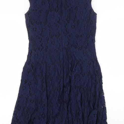 American Living Womens Blue Floral Nylon Trapeze & Swing Size 8 Round Neck Zip
