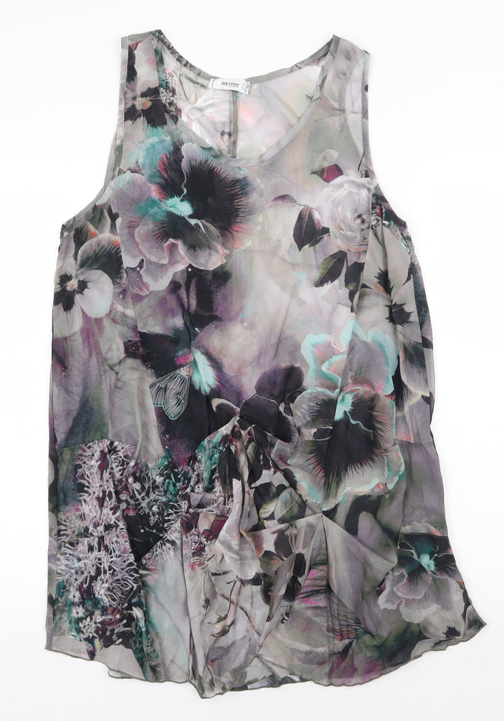 Myrine Womens Green Floral Polyester Shift Size 2XL Round Neck Pullover