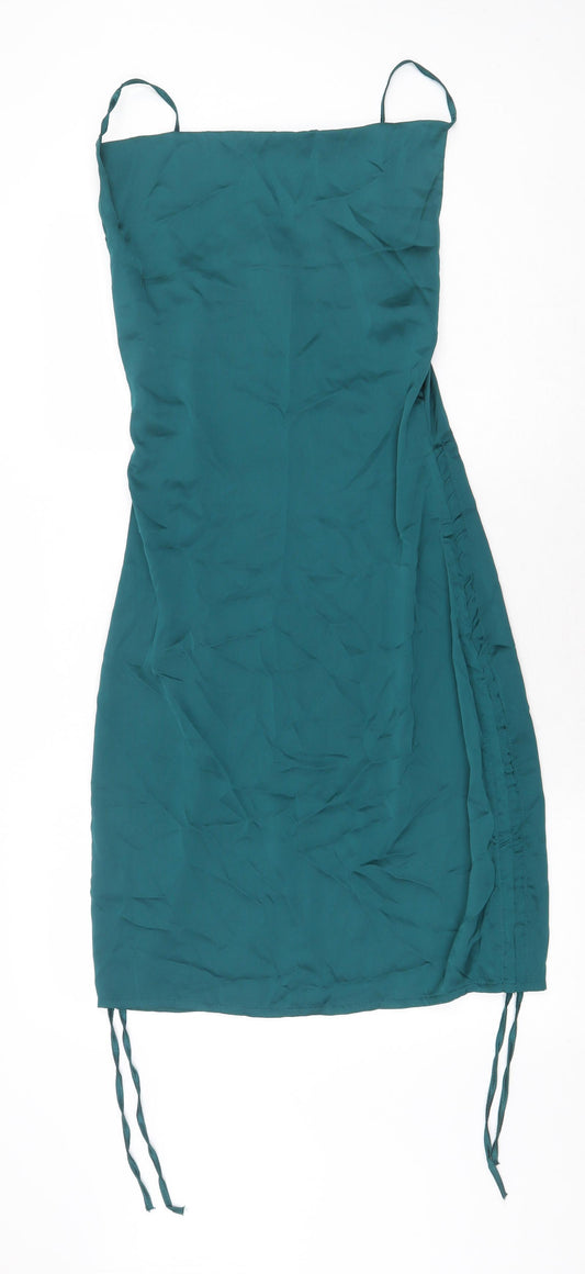 Front view of Rebellious women’s green polyester bodycon, size UK 12, square neck pullover